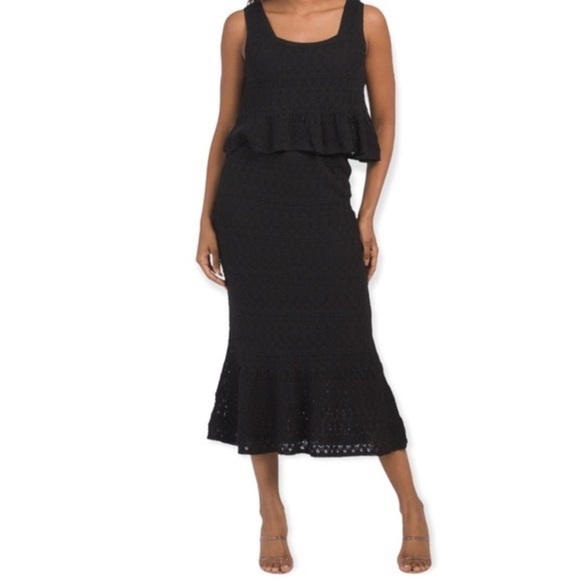House of Harlow Black Square Neck Crochet Midi Skirt Set - Picture 1 of 11